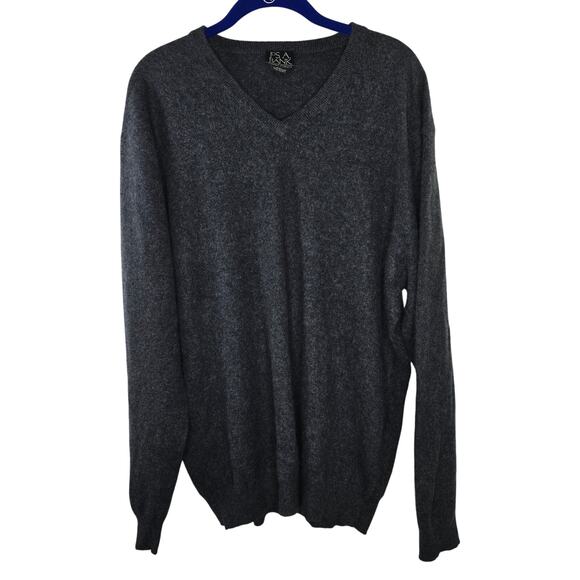 Jos. A. Bank Traveler's Collection Gray 100% Cashmere V-Neck Sweater Size XXL - Picture 1 of 5